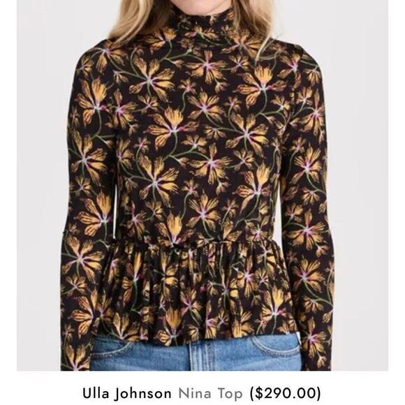ULLA JOHNSON Floral Turtleneck Top